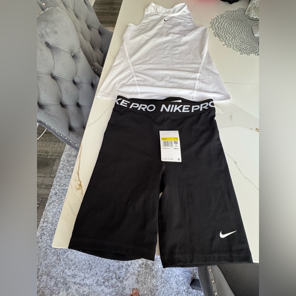 Nike Black Pro Logo Biker Shorts with White Swoosh